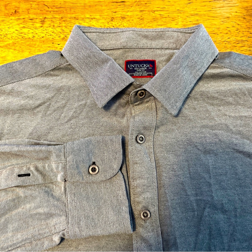 Men’s UnTuckit Long sleeve button up gray 2XL cool max polyester cotton